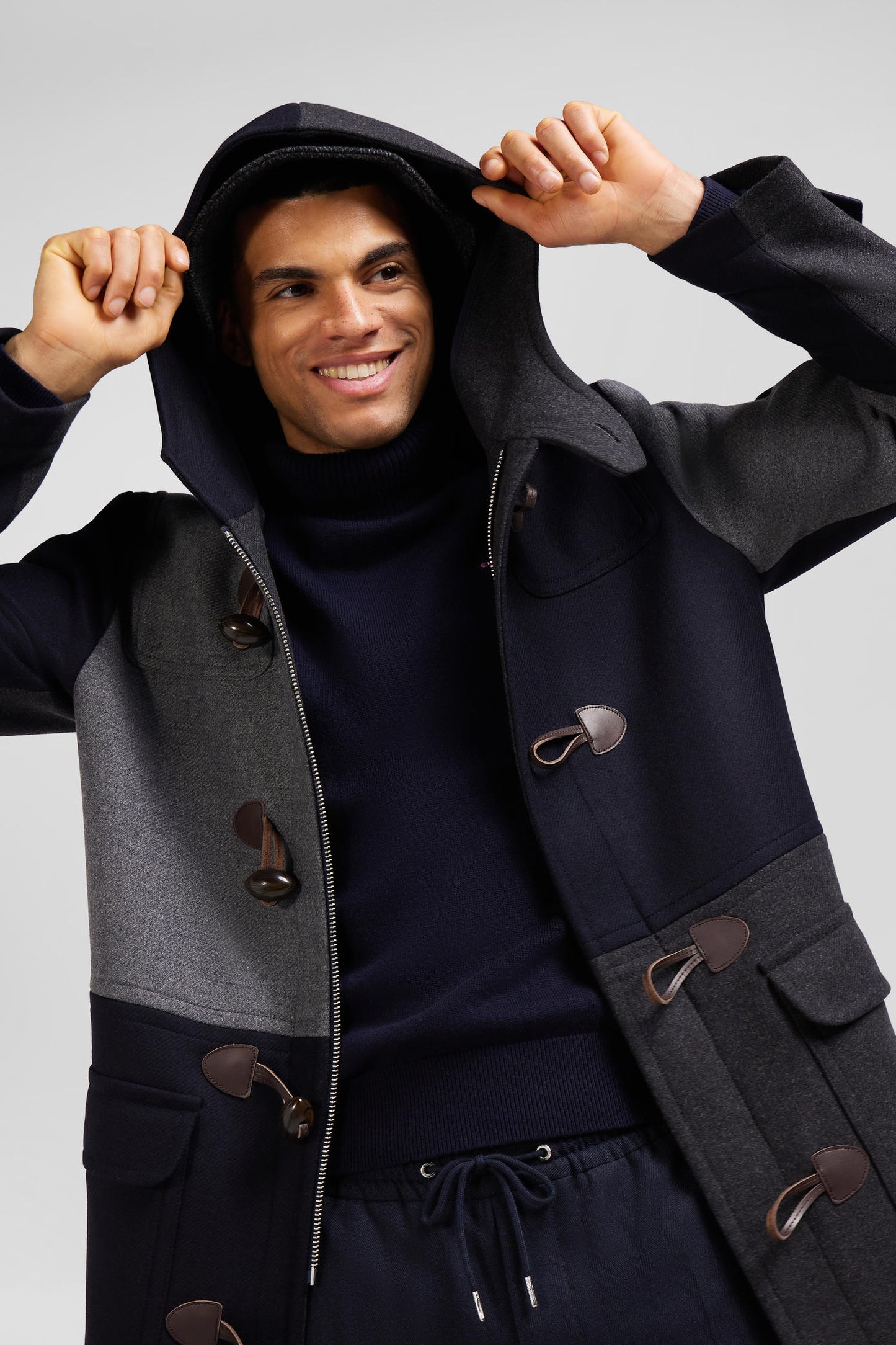 Navy blue Barbarian wool blend duffle coat