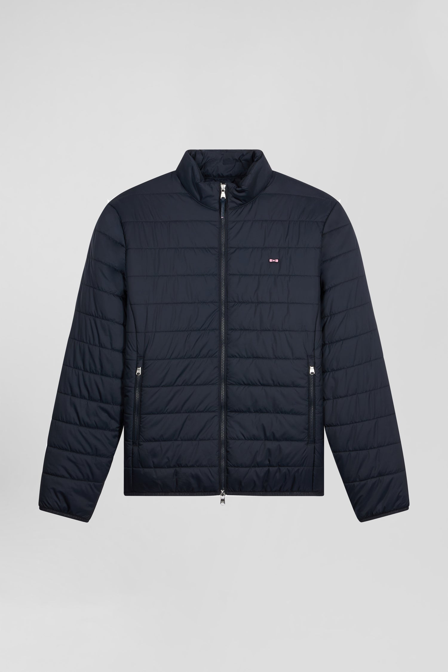 Navy blue long-sleeved high collar down jacket