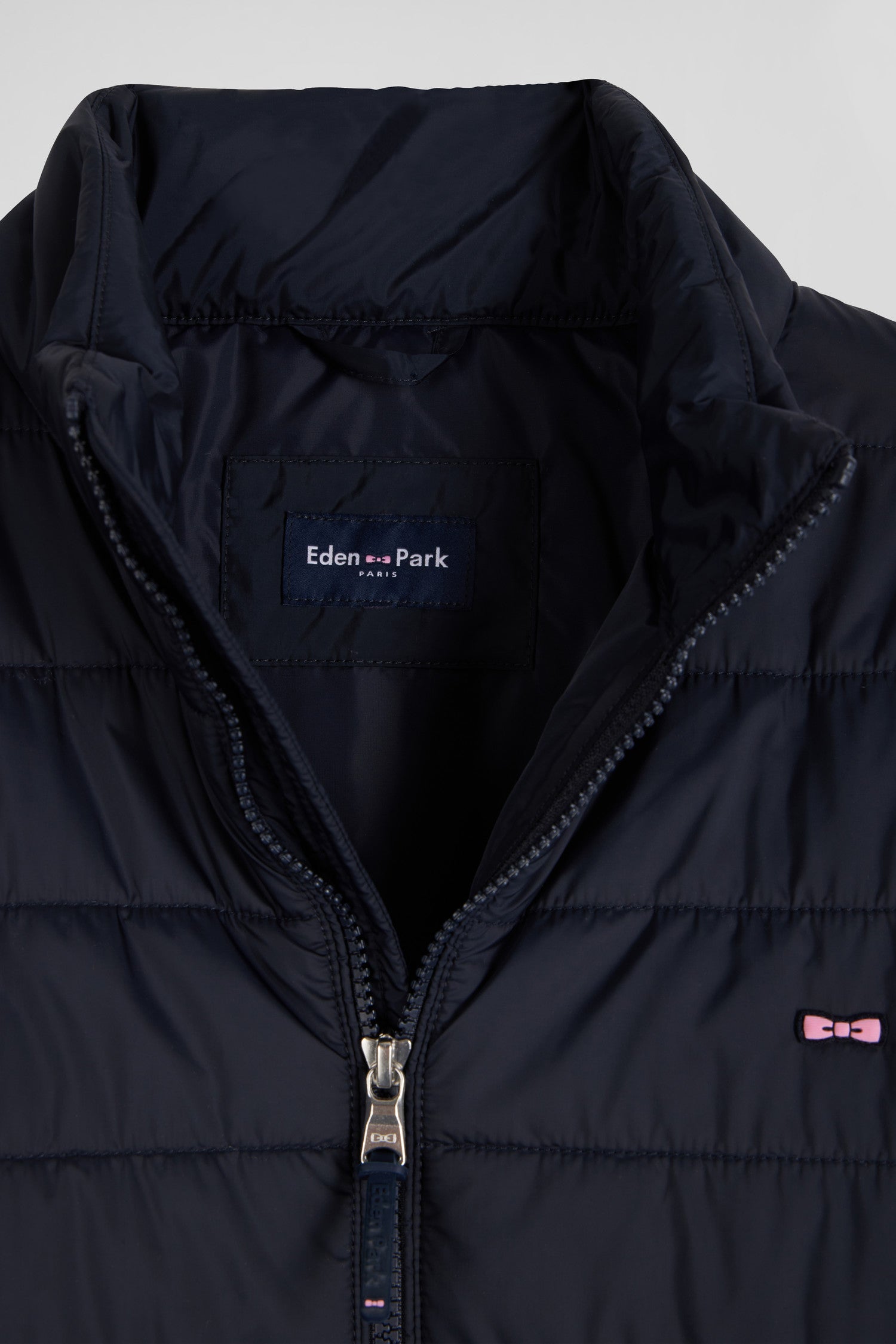 Navy blue long-sleeved high collar down jacket