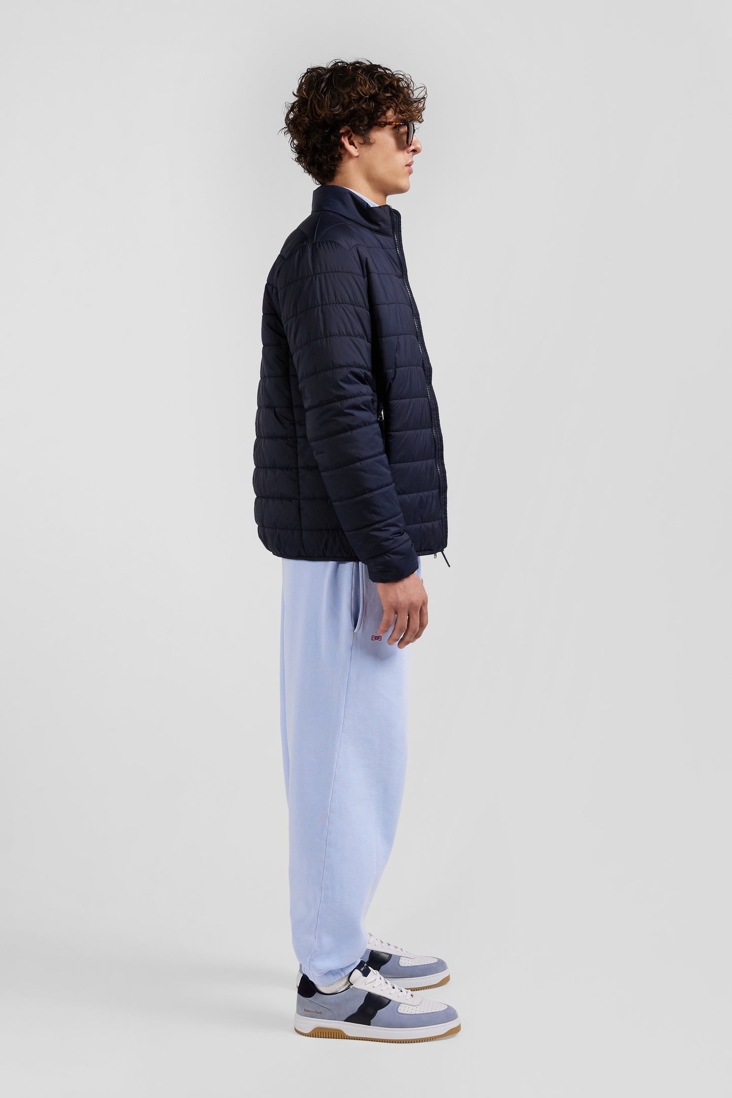 Navy blue long-sleeved high collar down jacket