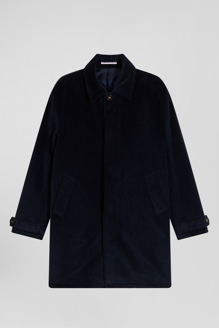 Navy blue checkered cotton blend coat