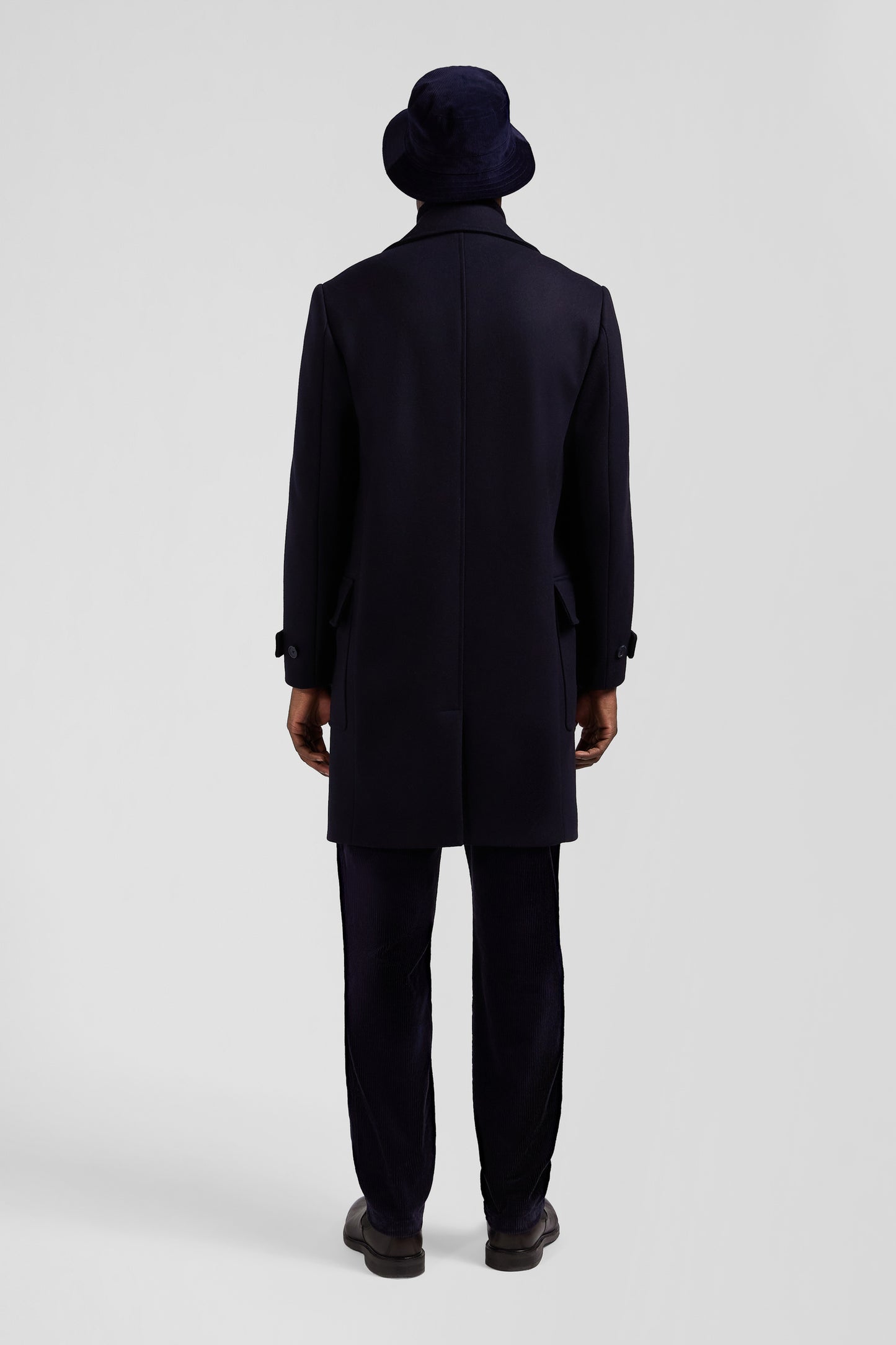 Navy blue double-breasted wool blend coat