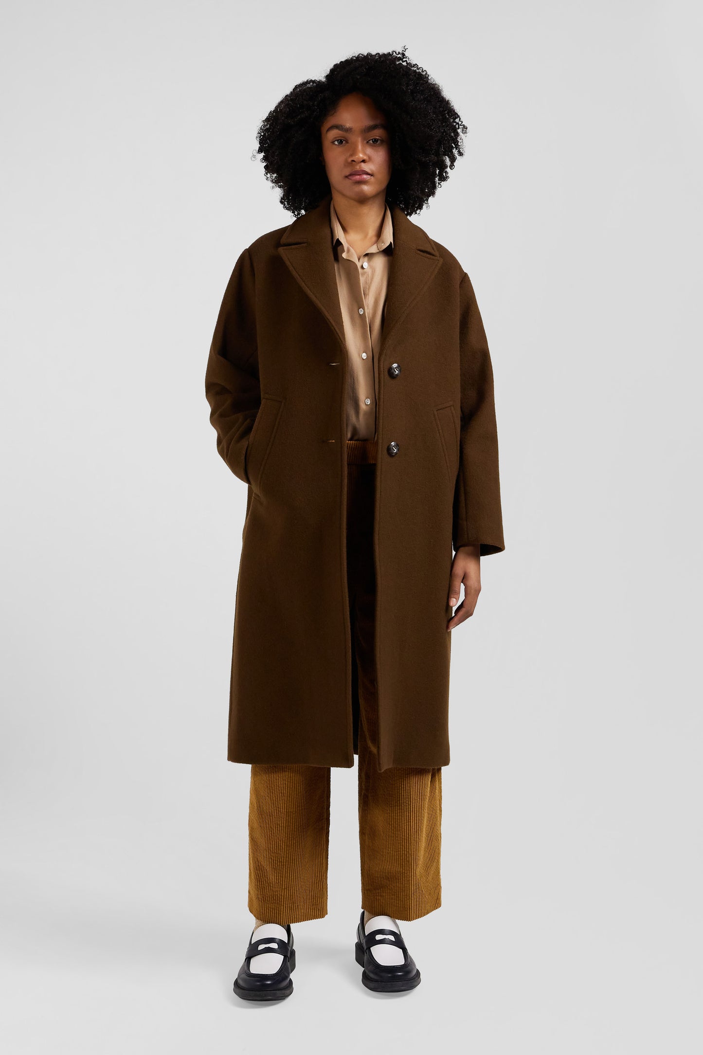 Oversize brown wool blend coat