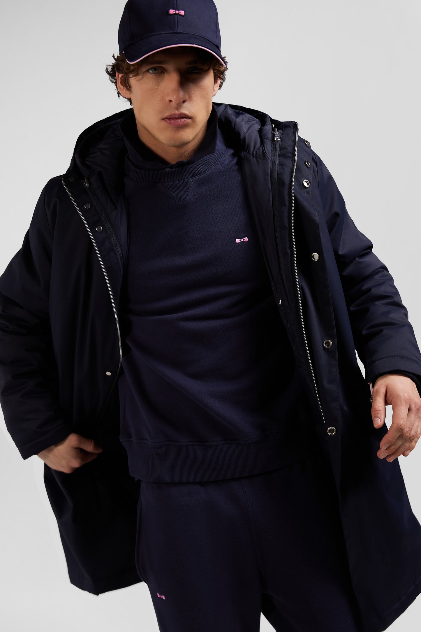 Navy blue 2-in-1 nylon parka and down jacket