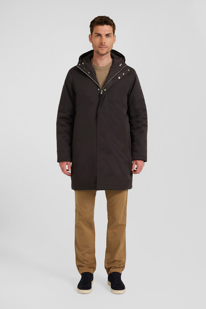 Brown 2-in-1 nylon parka and down jacket