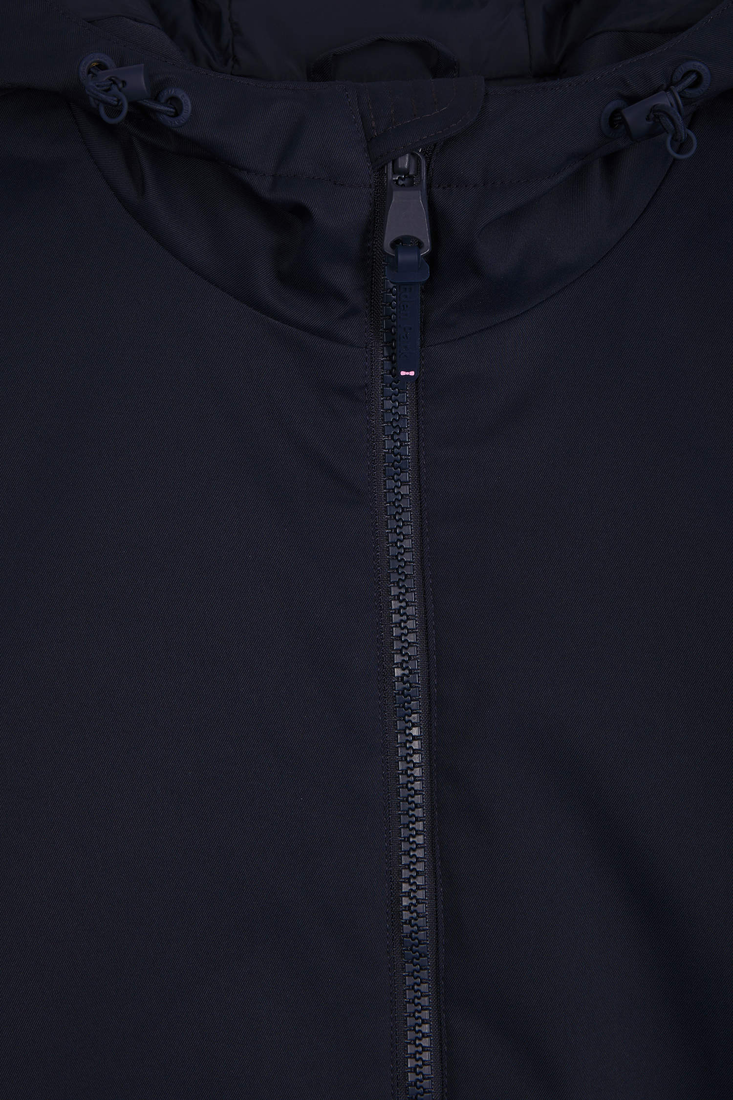 Navy blue long hooded nylon parka