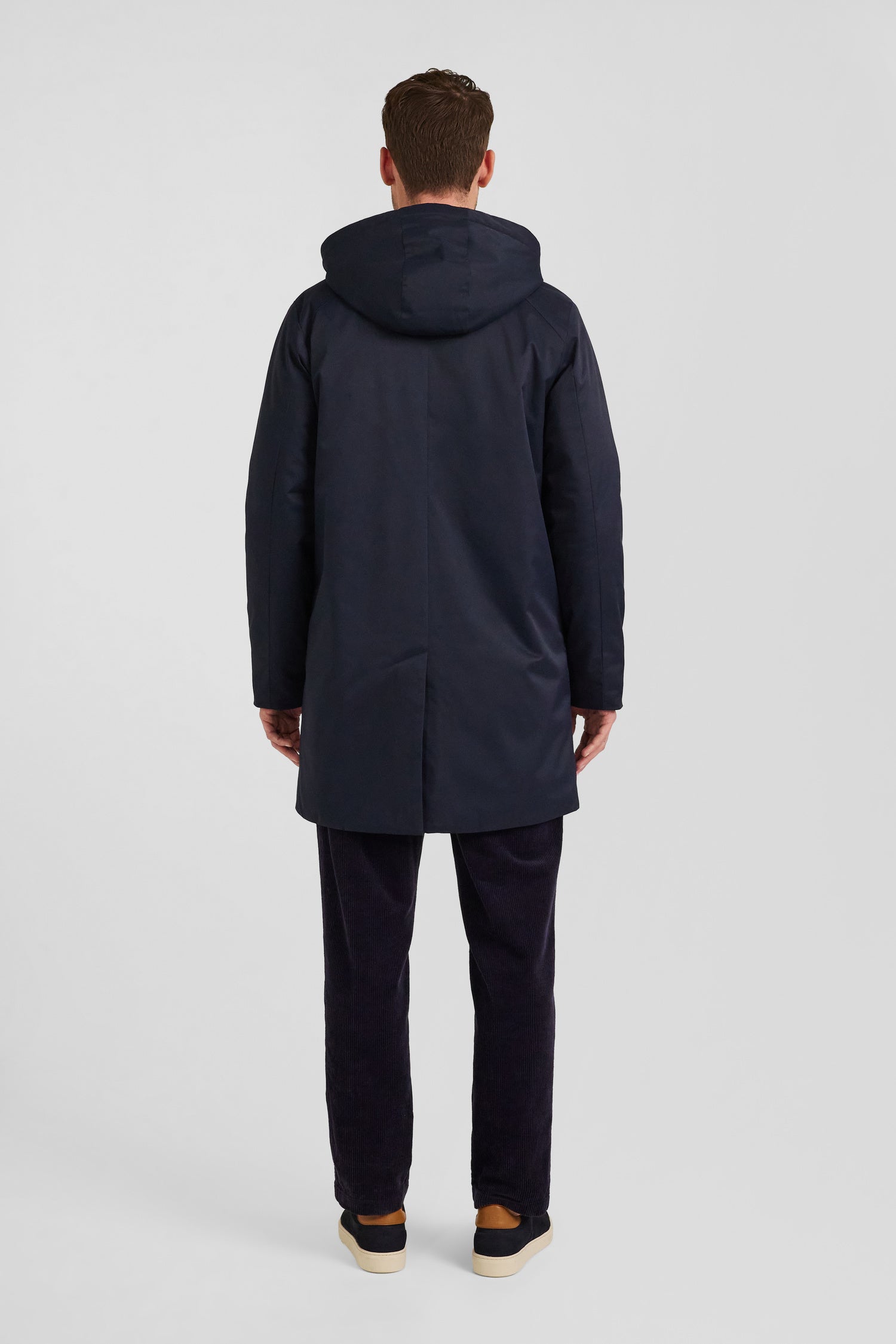 Parka à capuche amovible en nylon bleu marine