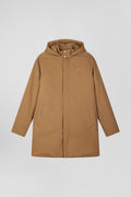 Camel gabardine cotton hooded parka