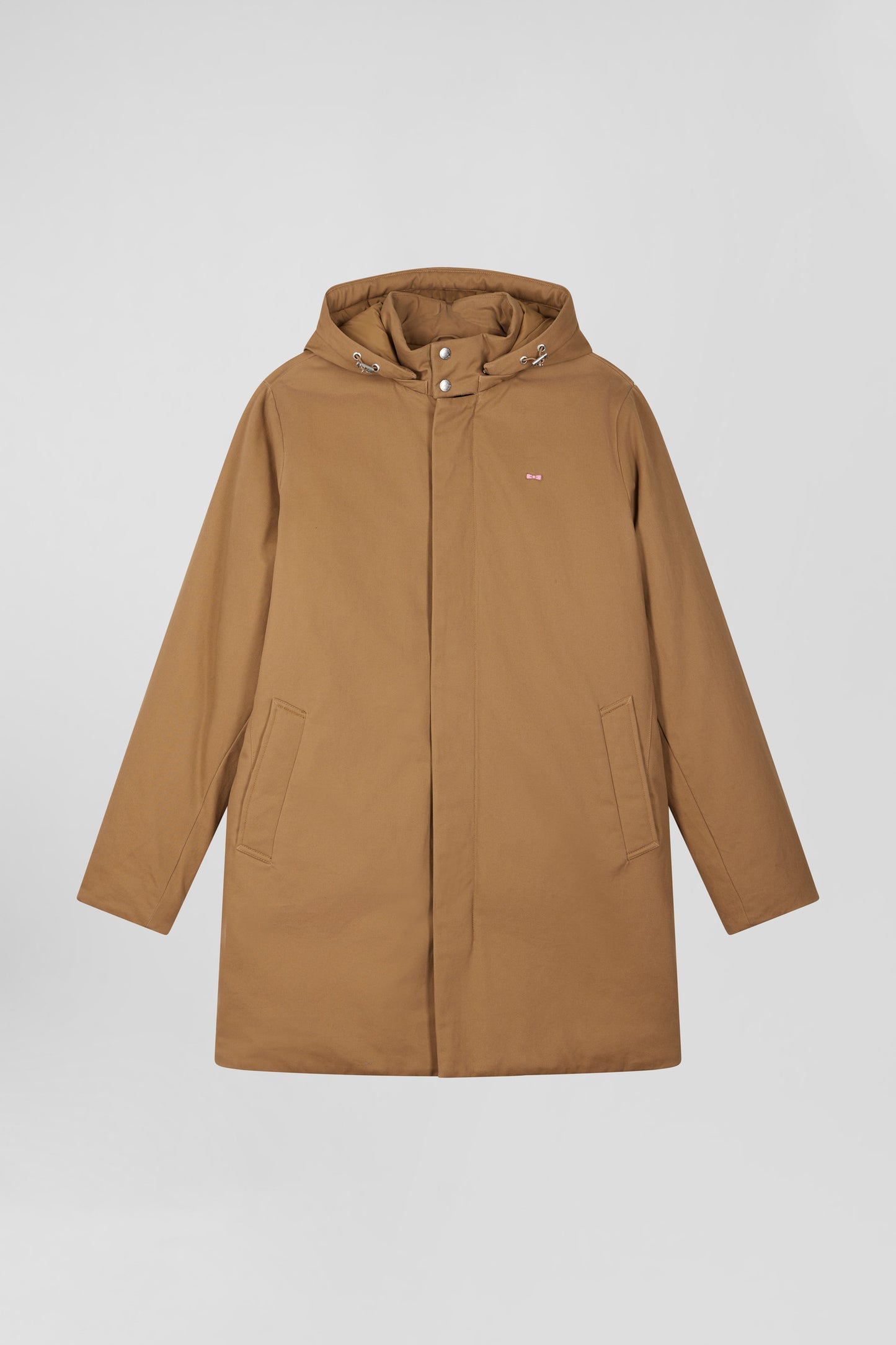 Camel gabardine cotton hooded parka