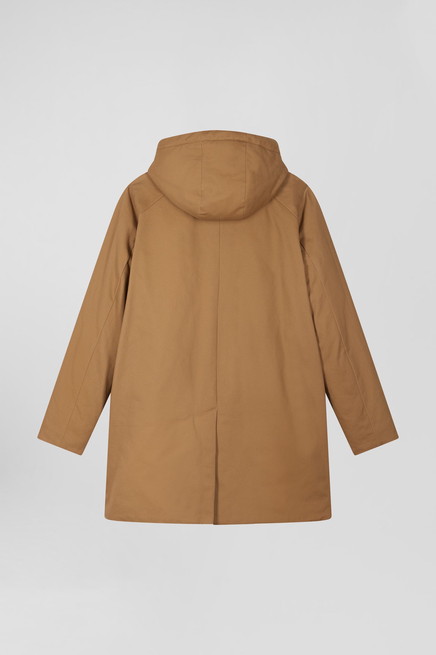 Camel gabardine cotton hooded parka