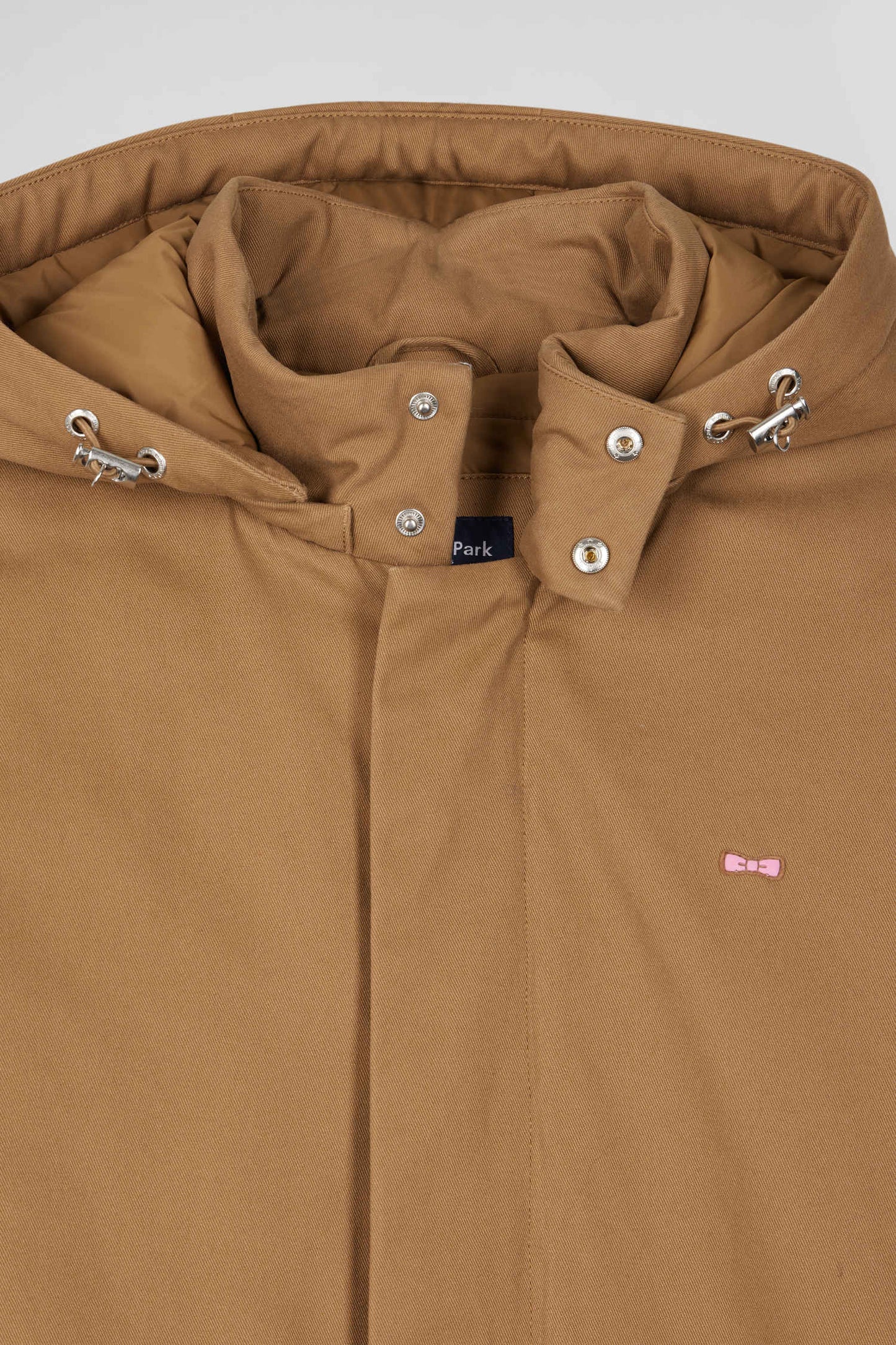 Camel gabardine cotton hooded parka