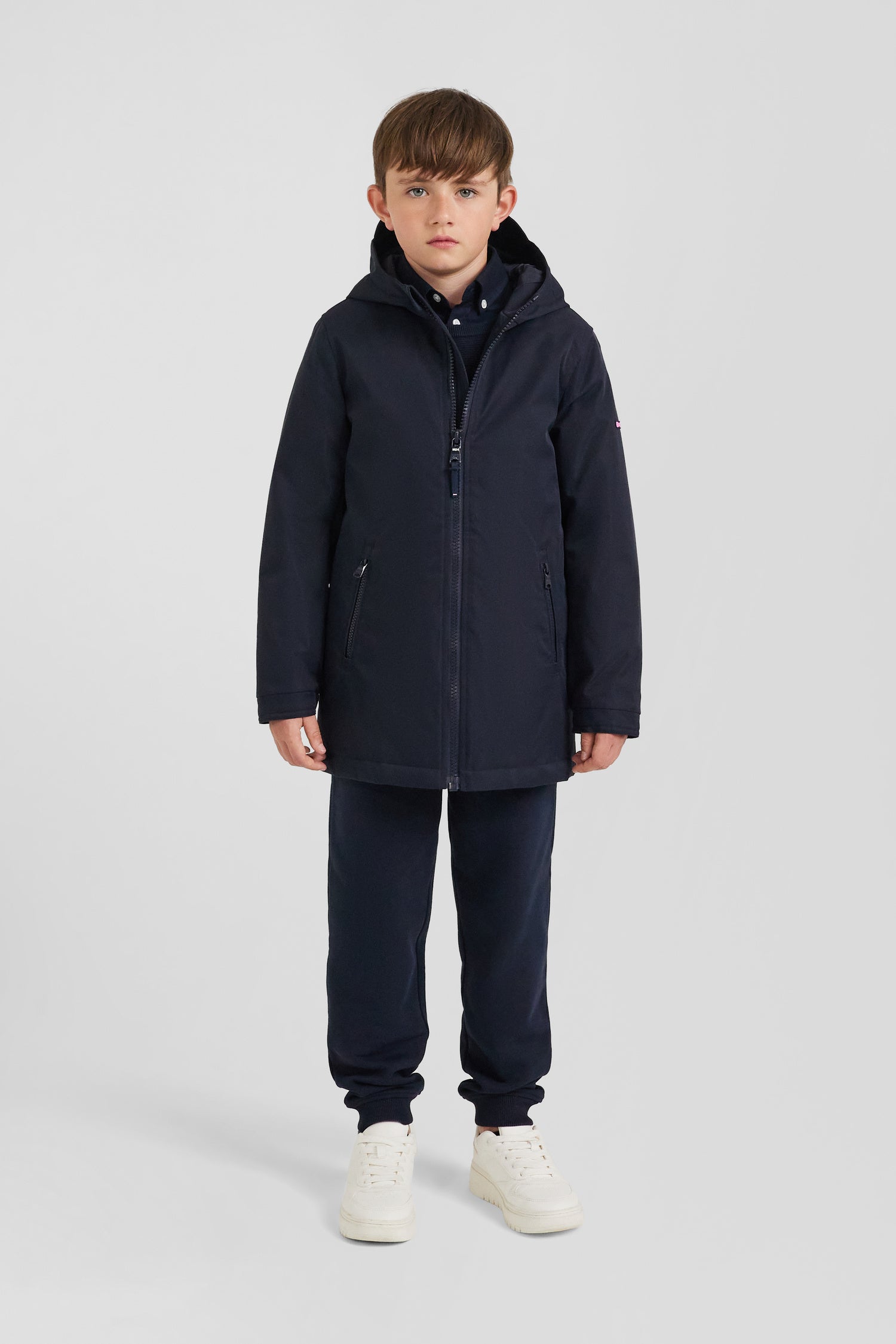 Navy blue long hooded children's parka