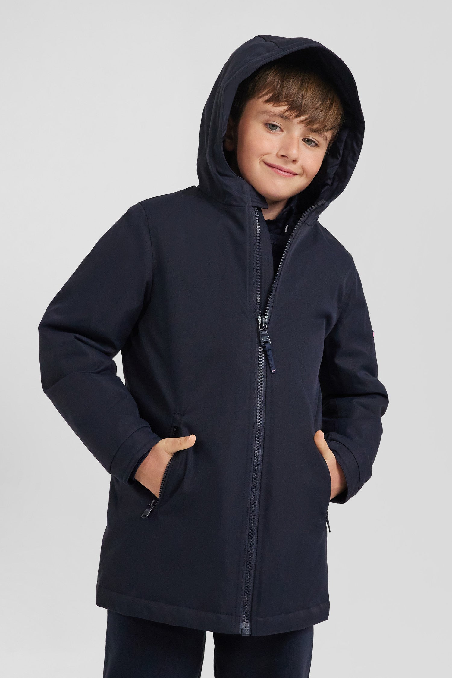 Navy blue long hooded children's parka