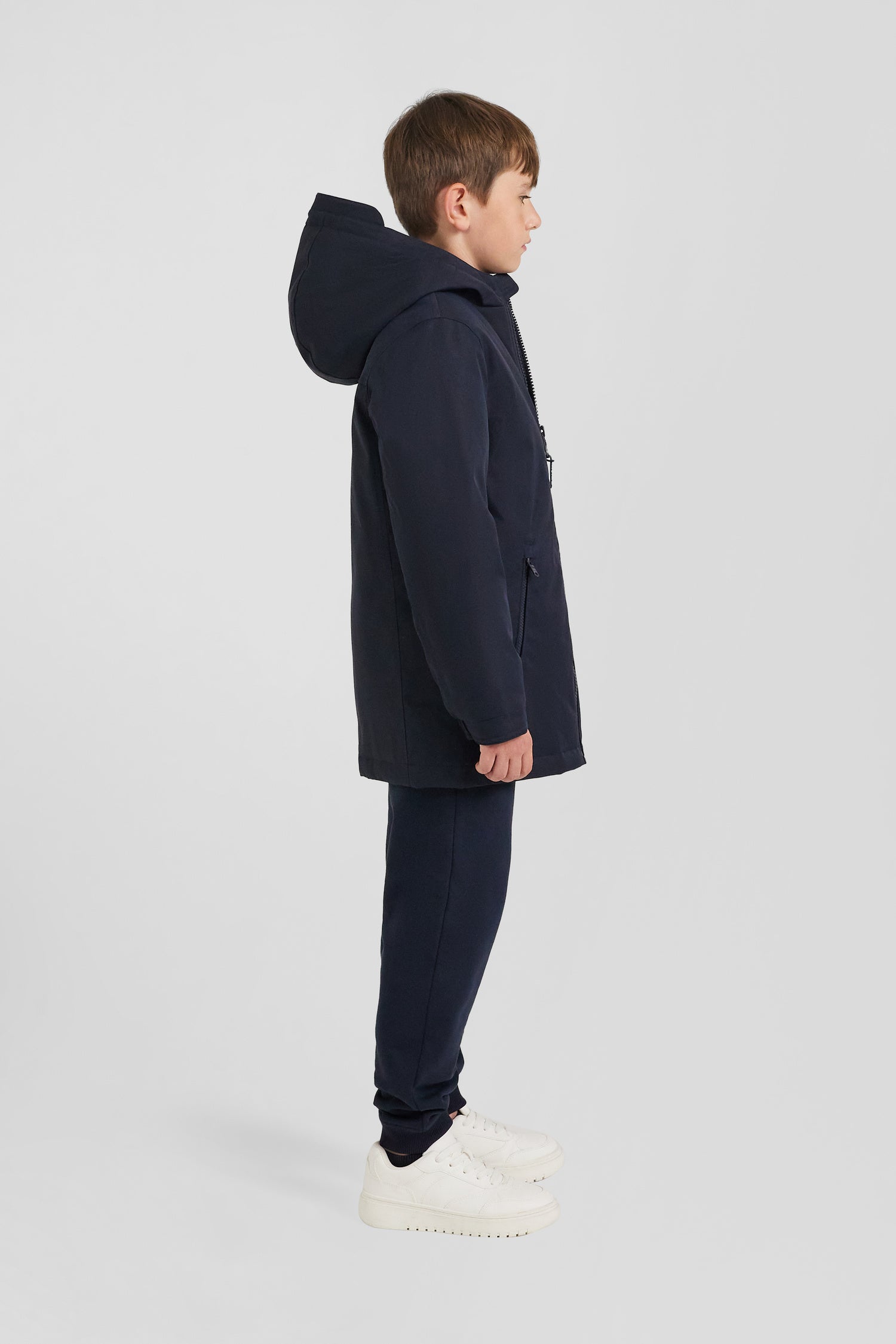 Navy blue long hooded children's parka