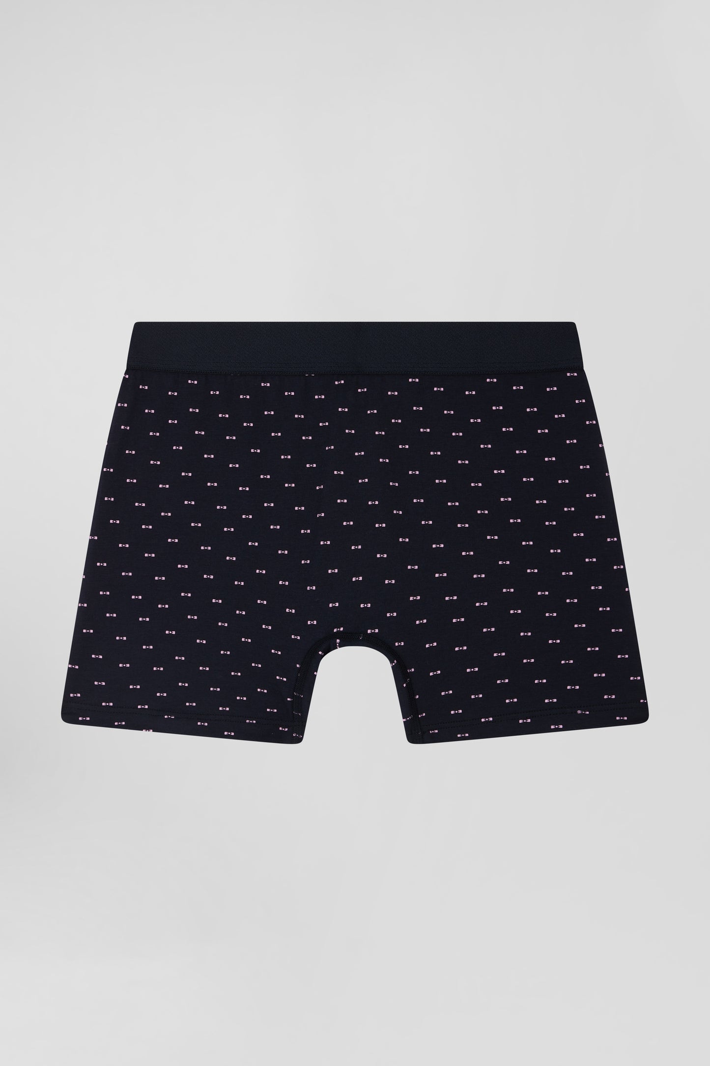 Navy blue and pink stretch cotton boxers with micro bow tie pattern