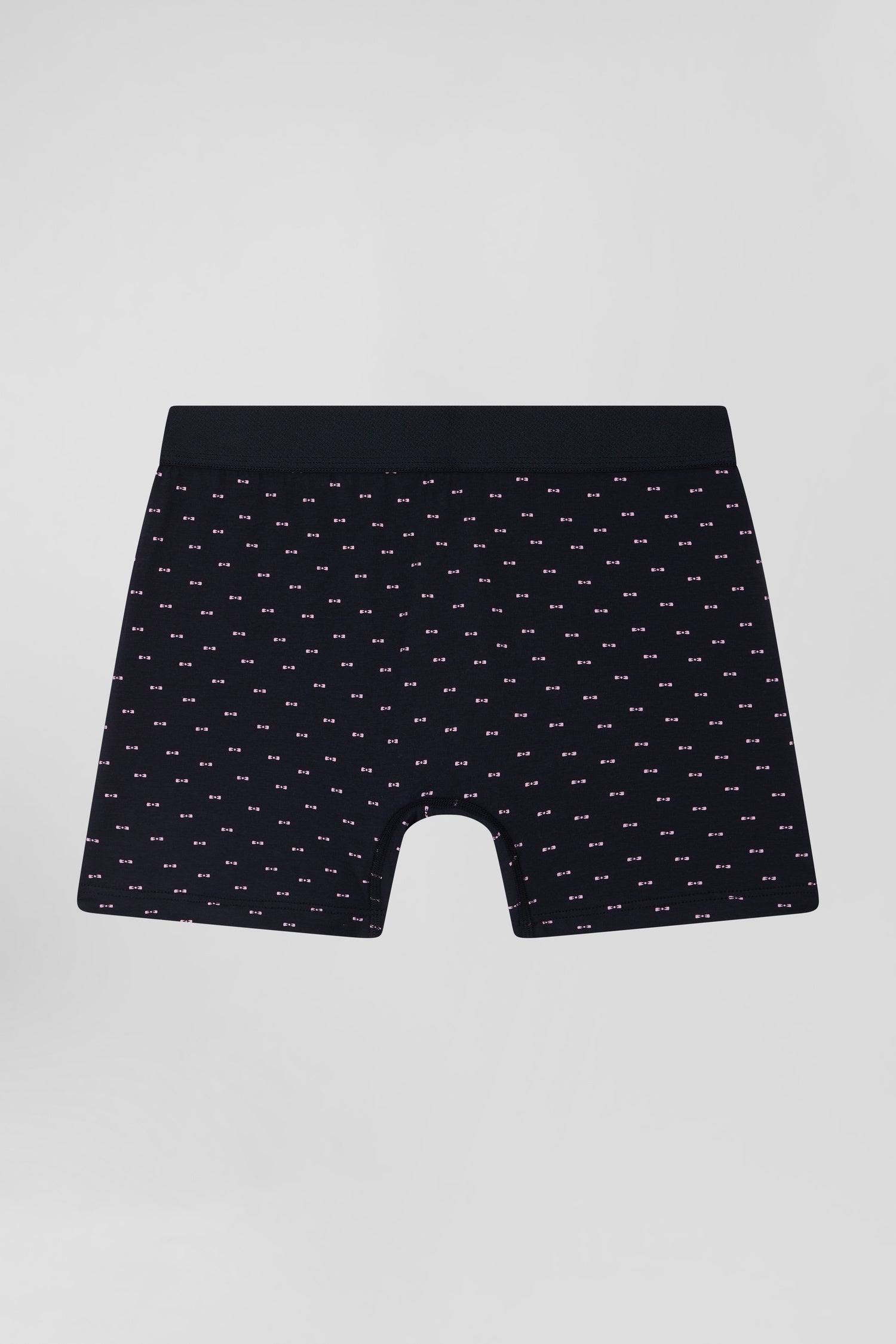 Navy blue and pink stretch cotton boxers with micro bow tie pattern