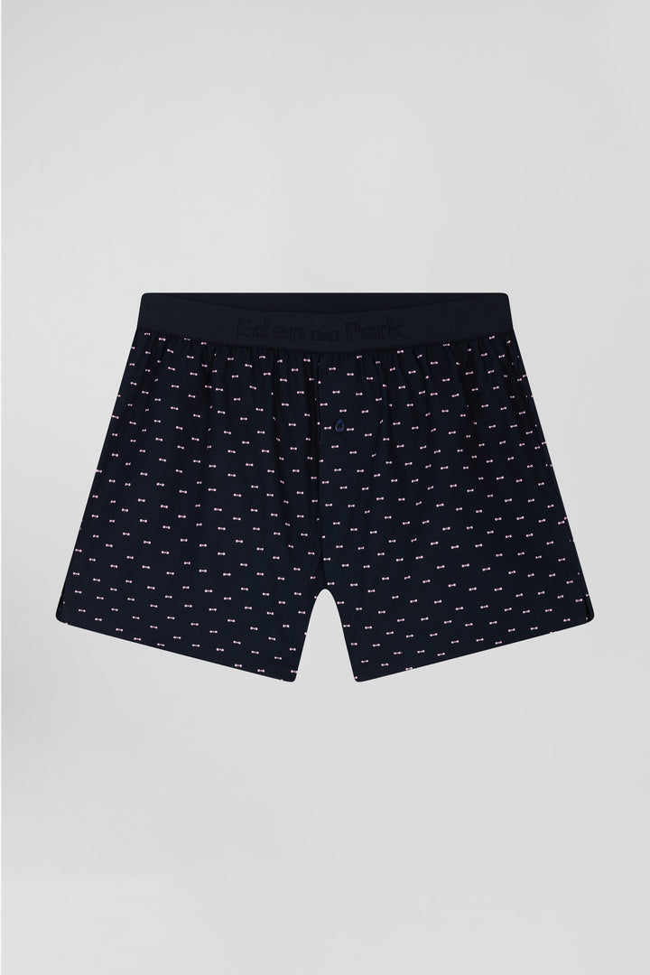 Navy blue stretch cotton jersey boxers with micro patterns