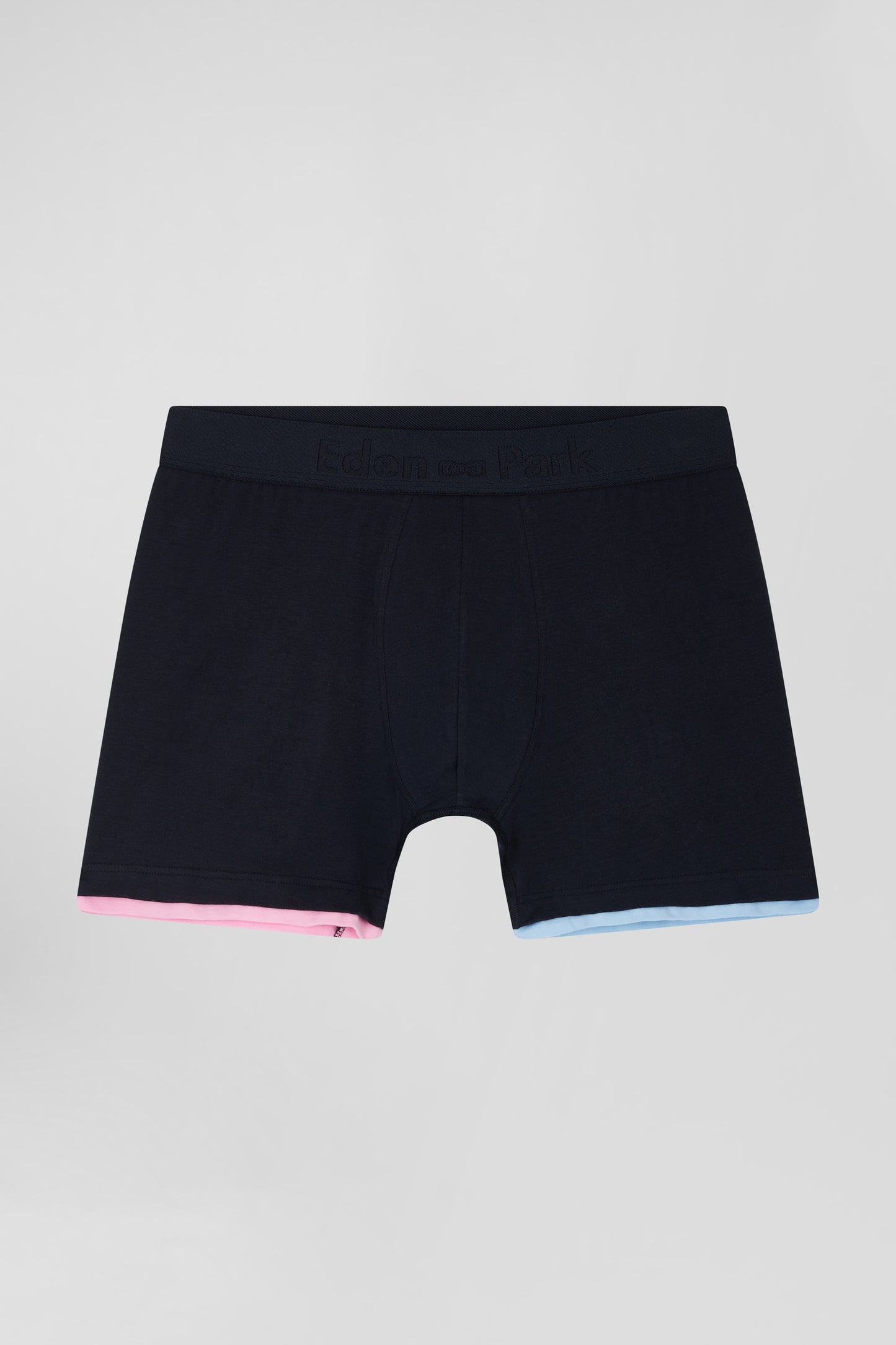 Navy blue stretch cotton boxers with contrast piping