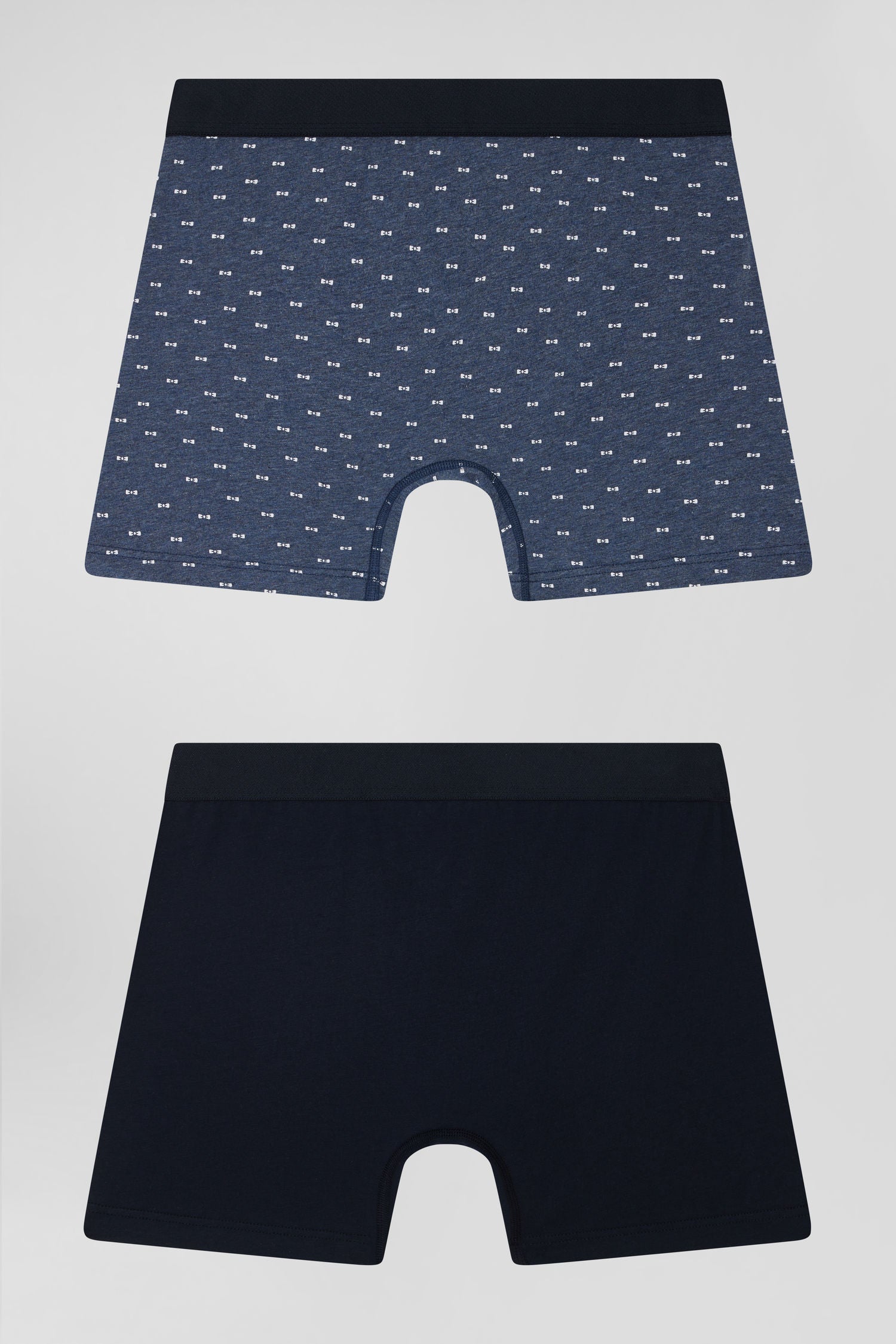 Set of 2 dark blue solid and micro pattern stretch cotton boxers