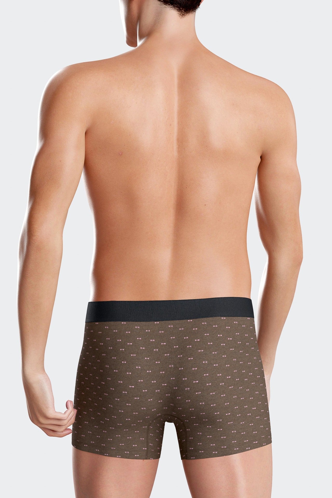 Lot de 2 boxers en coton stretch uni et micro-motifs marron