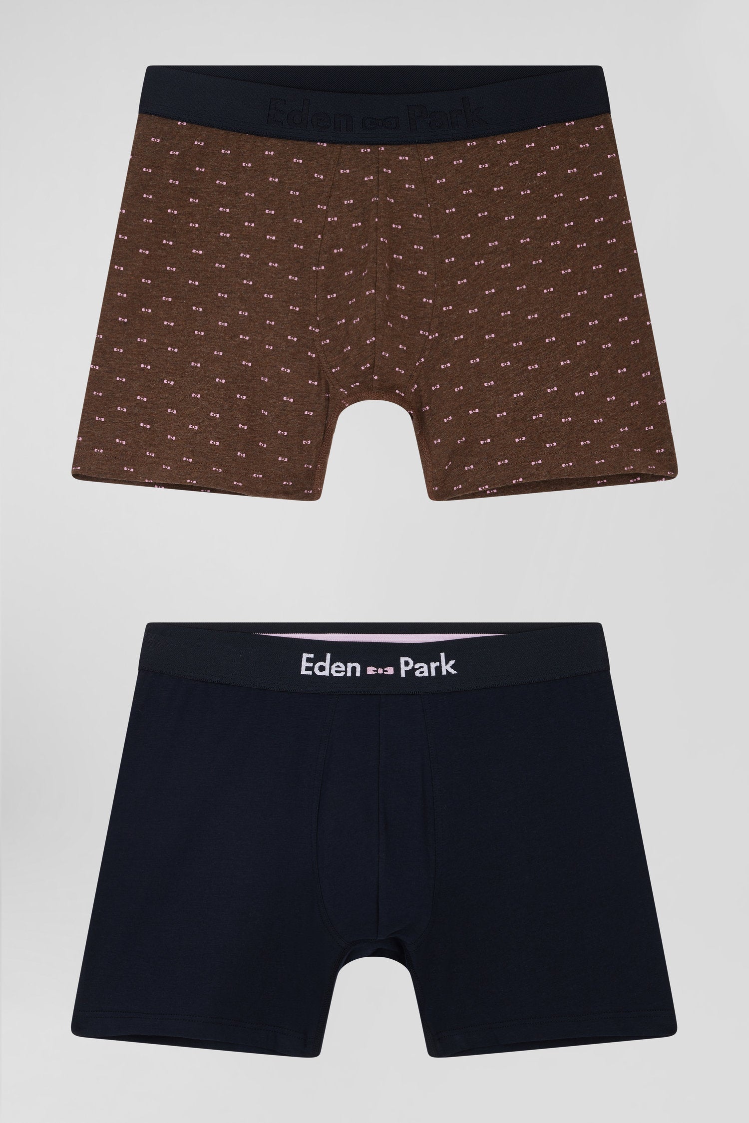 Lot de 2 boxers en coton stretch uni et micro-motifs marron