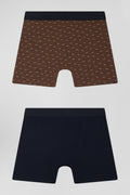 Lot de 2 boxers en coton stretch uni et micro-motifs marron