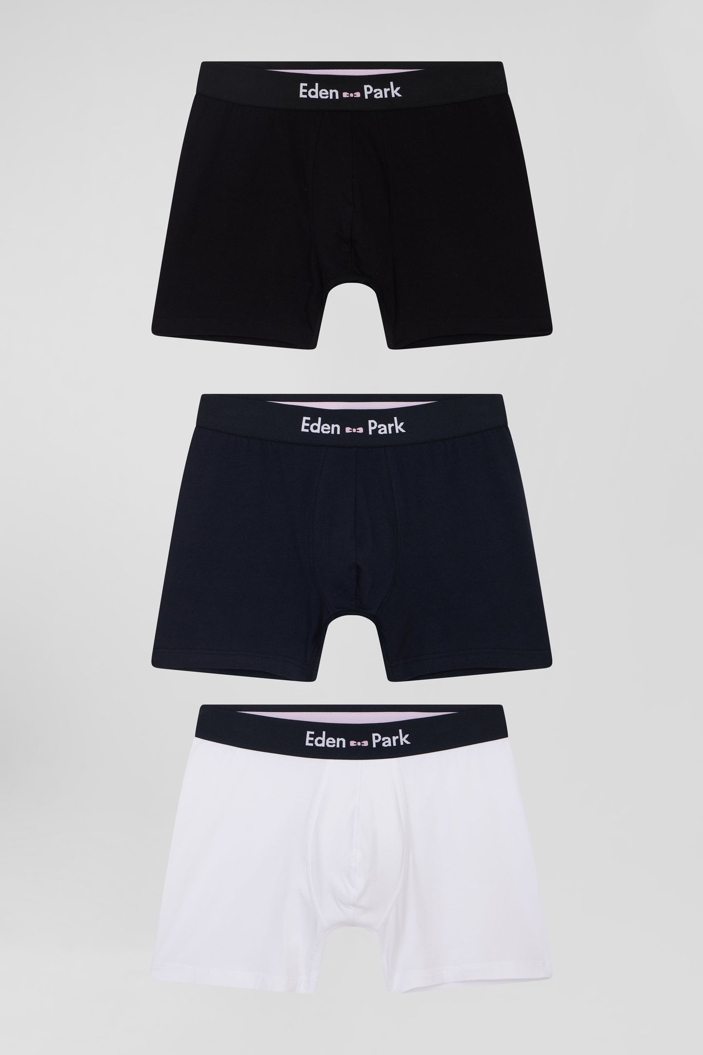 Set of 3 white solid stretch cotton boxers