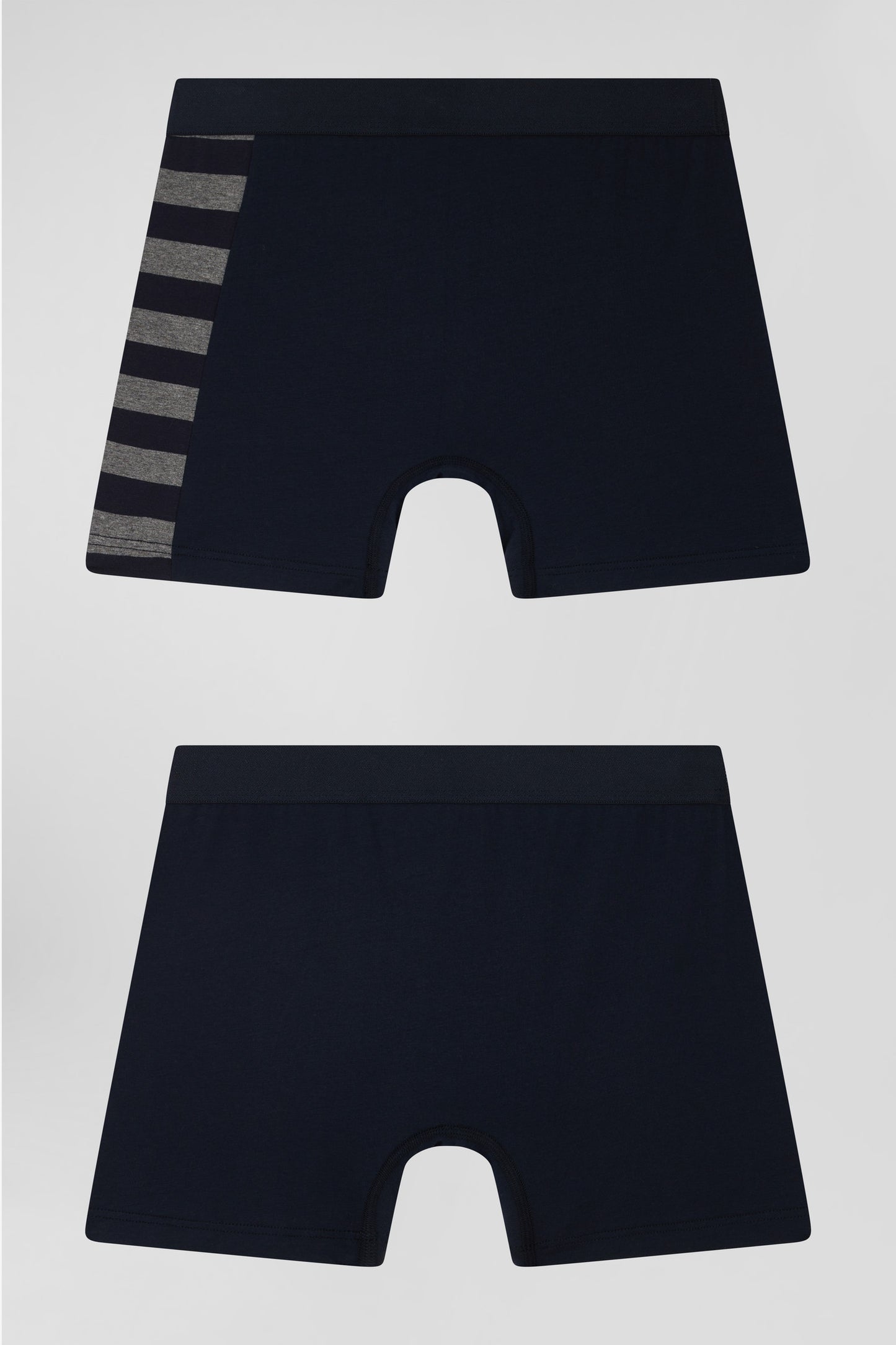 Set of 2 navy blue stretch cotton boxers with grey stripes