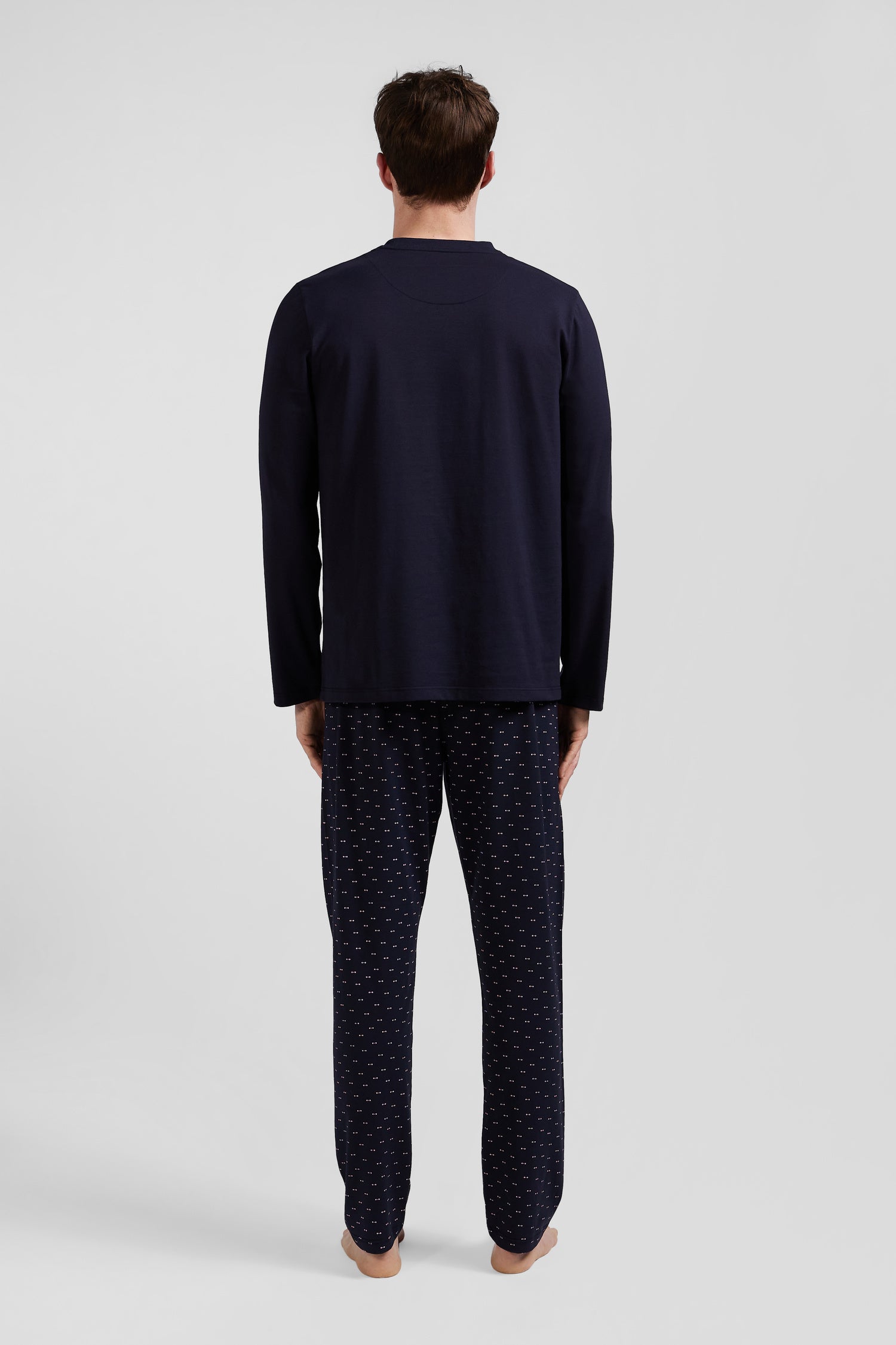 Navy blue long cotton pajamas with micro pattern trousers