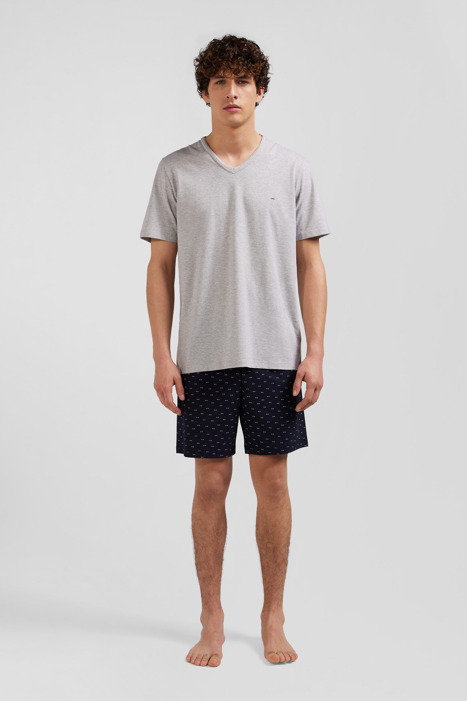 Grey short cotton pajamas with micro pattern shorts