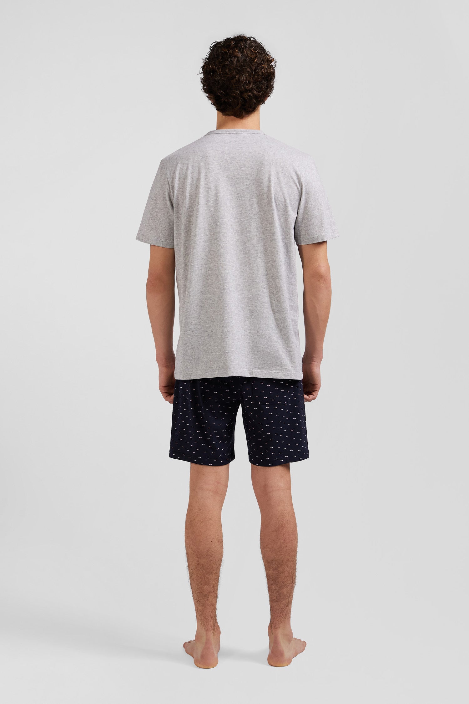 Grey short cotton pajamas with micro pattern shorts