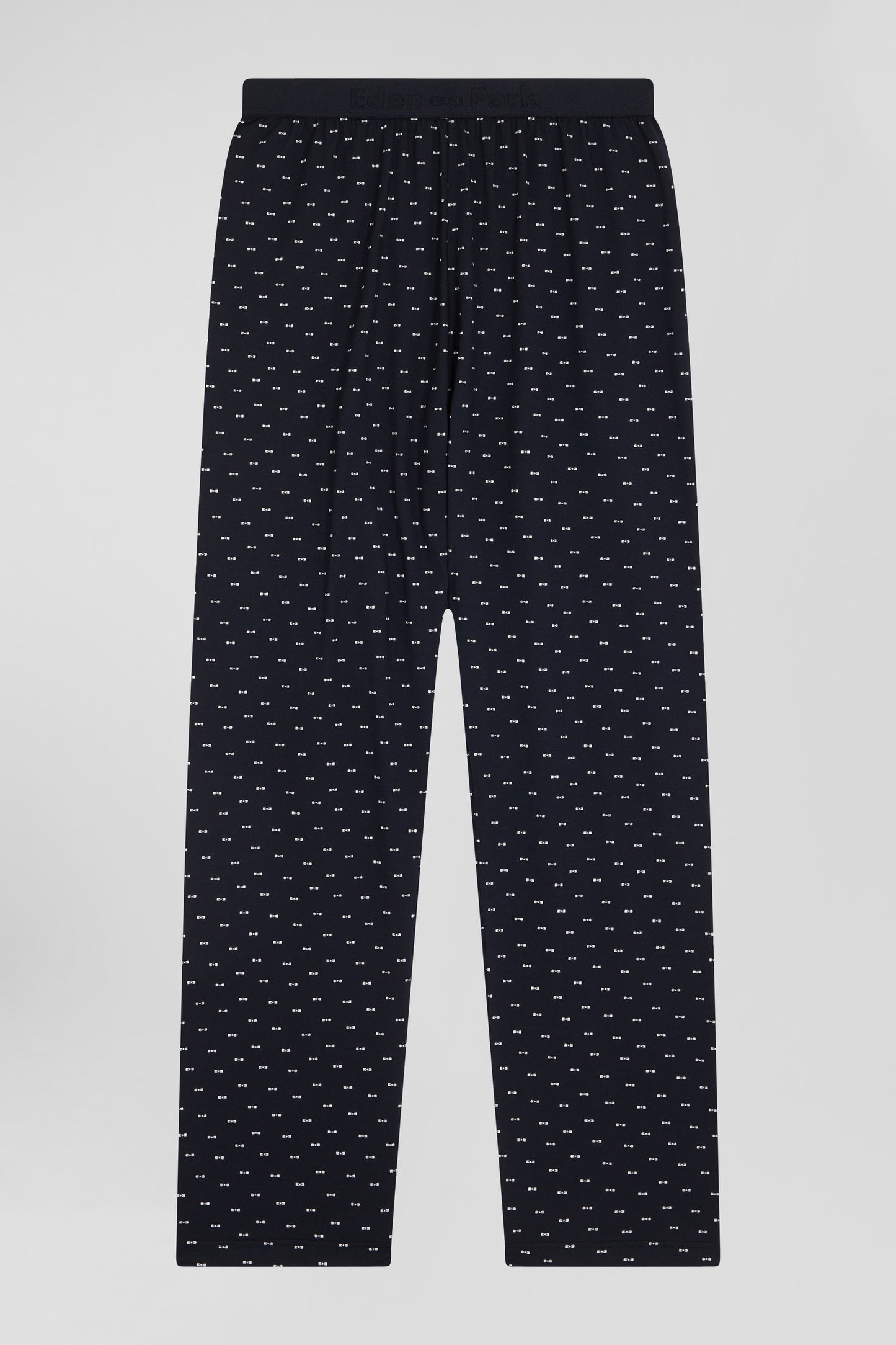 Dark blue long cotton pajamas with bow tie micro pattern trousers