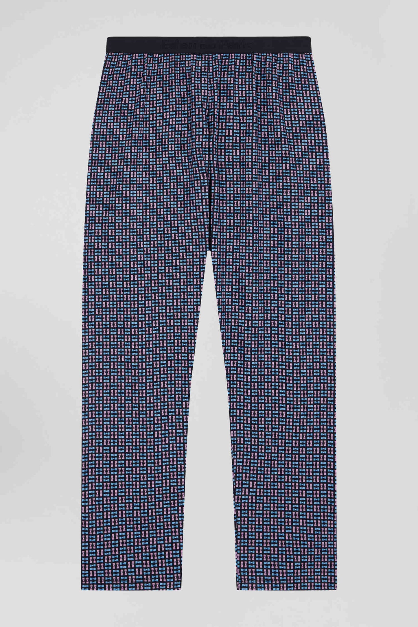 Navy blue long cotton pajamas with check trousers