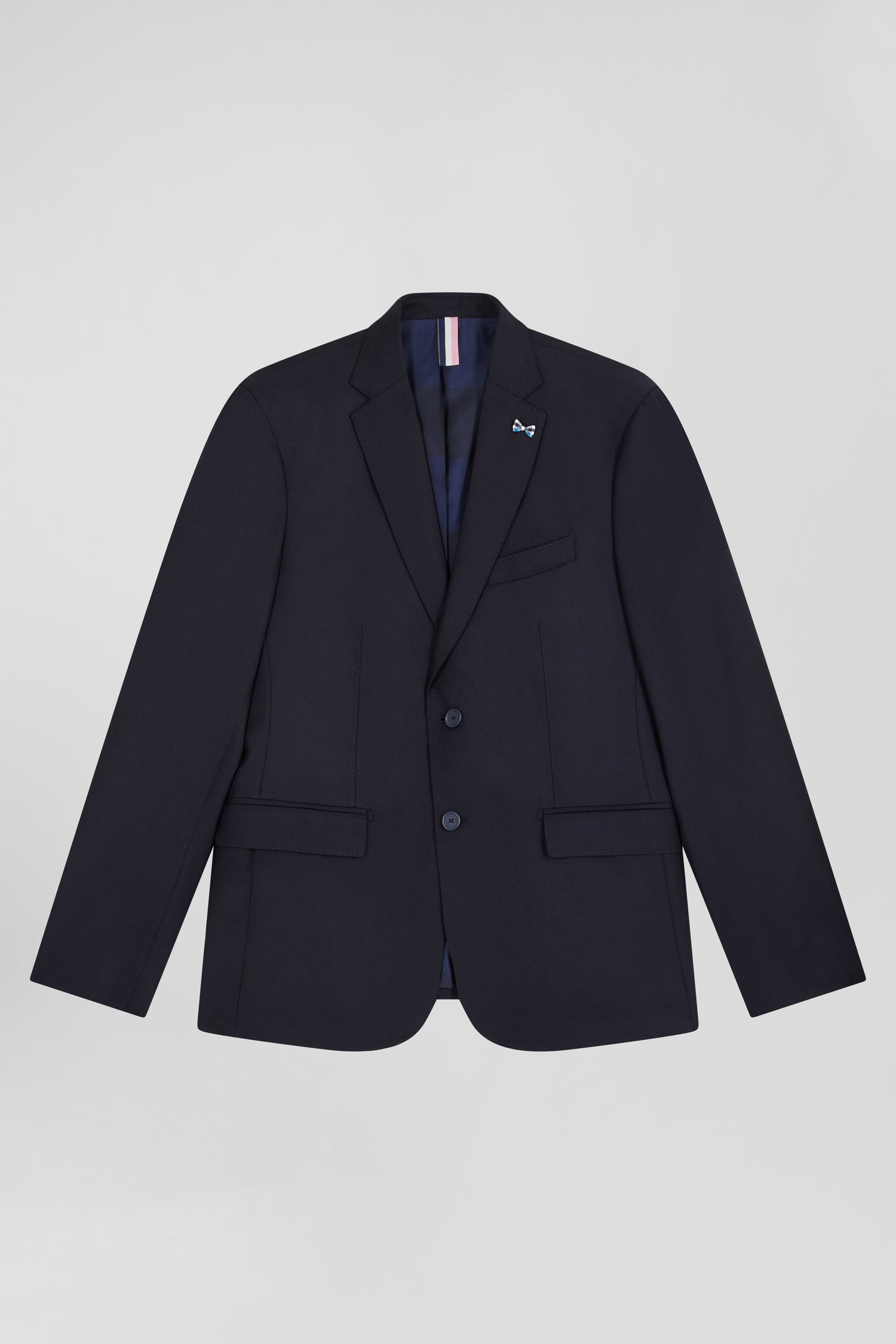 Navy blue wool blazer with striped lining Modern fit