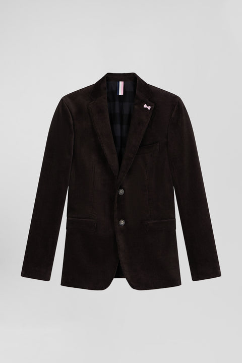 Brown stretch cotton velvet jacket Modern fit - Image 1