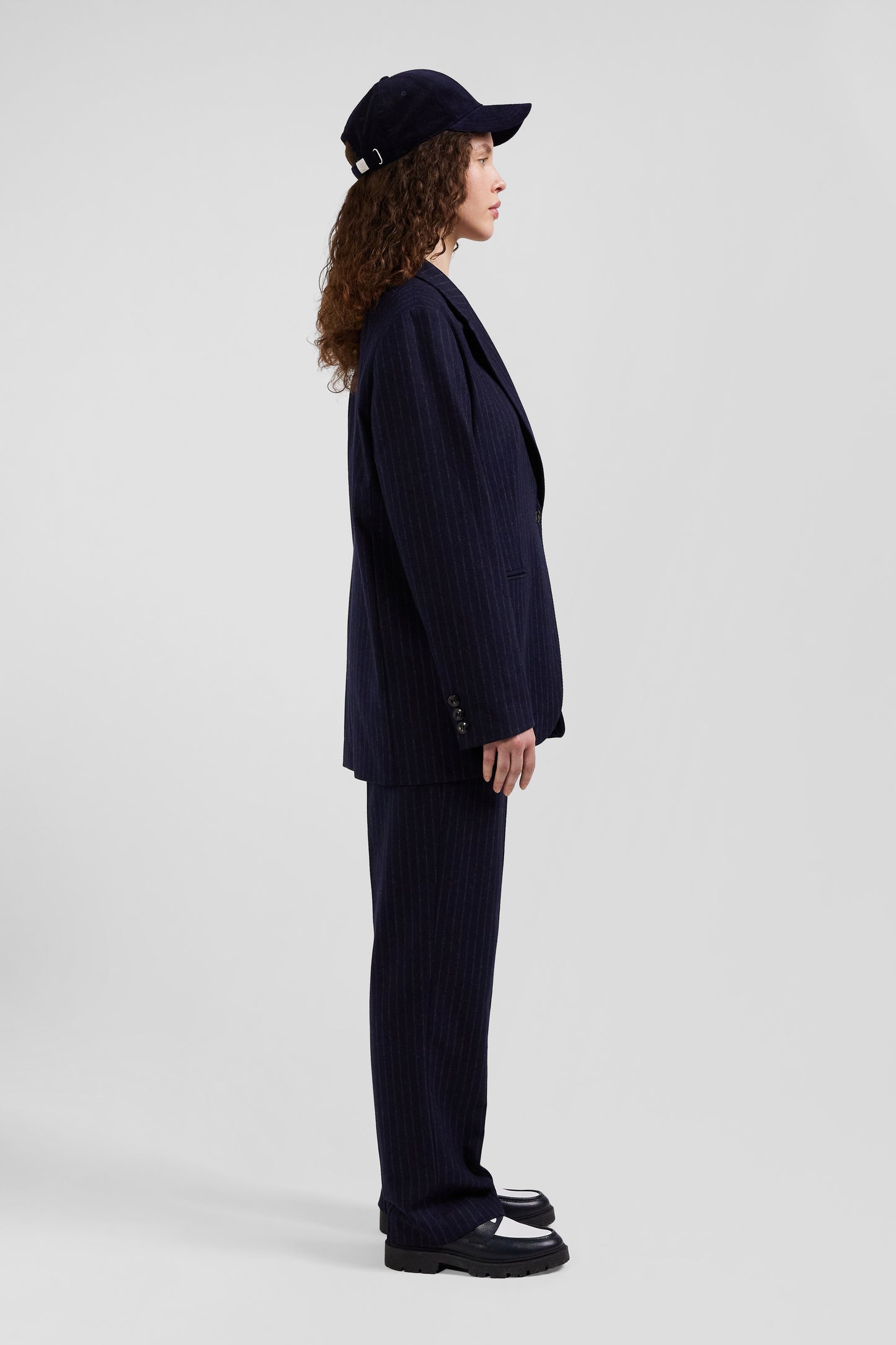 Navy blue striped wool blazer Oversized fit