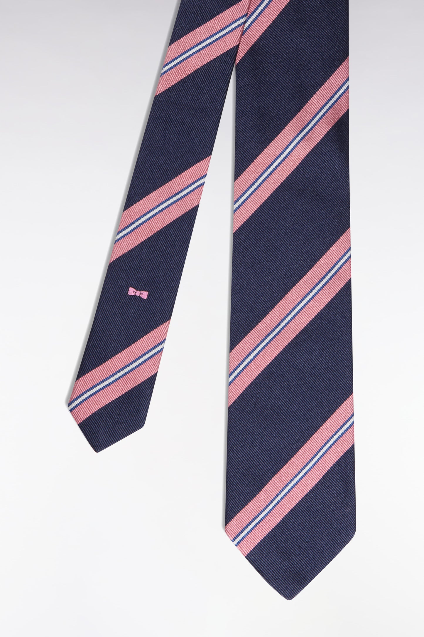 Navy and pink striped silk tie