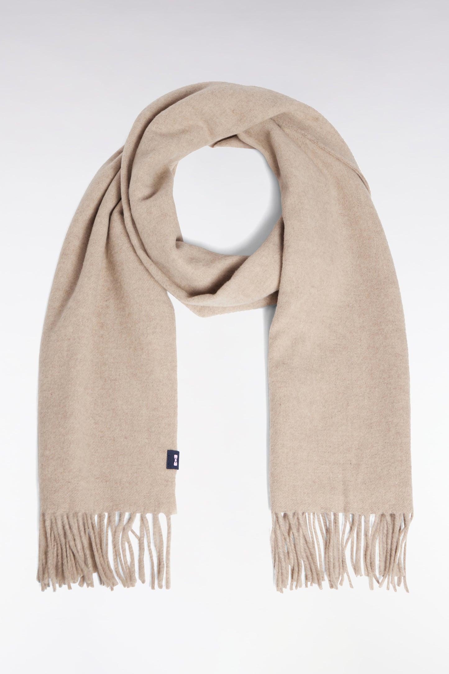 Fringed scarf in beige virgin wool