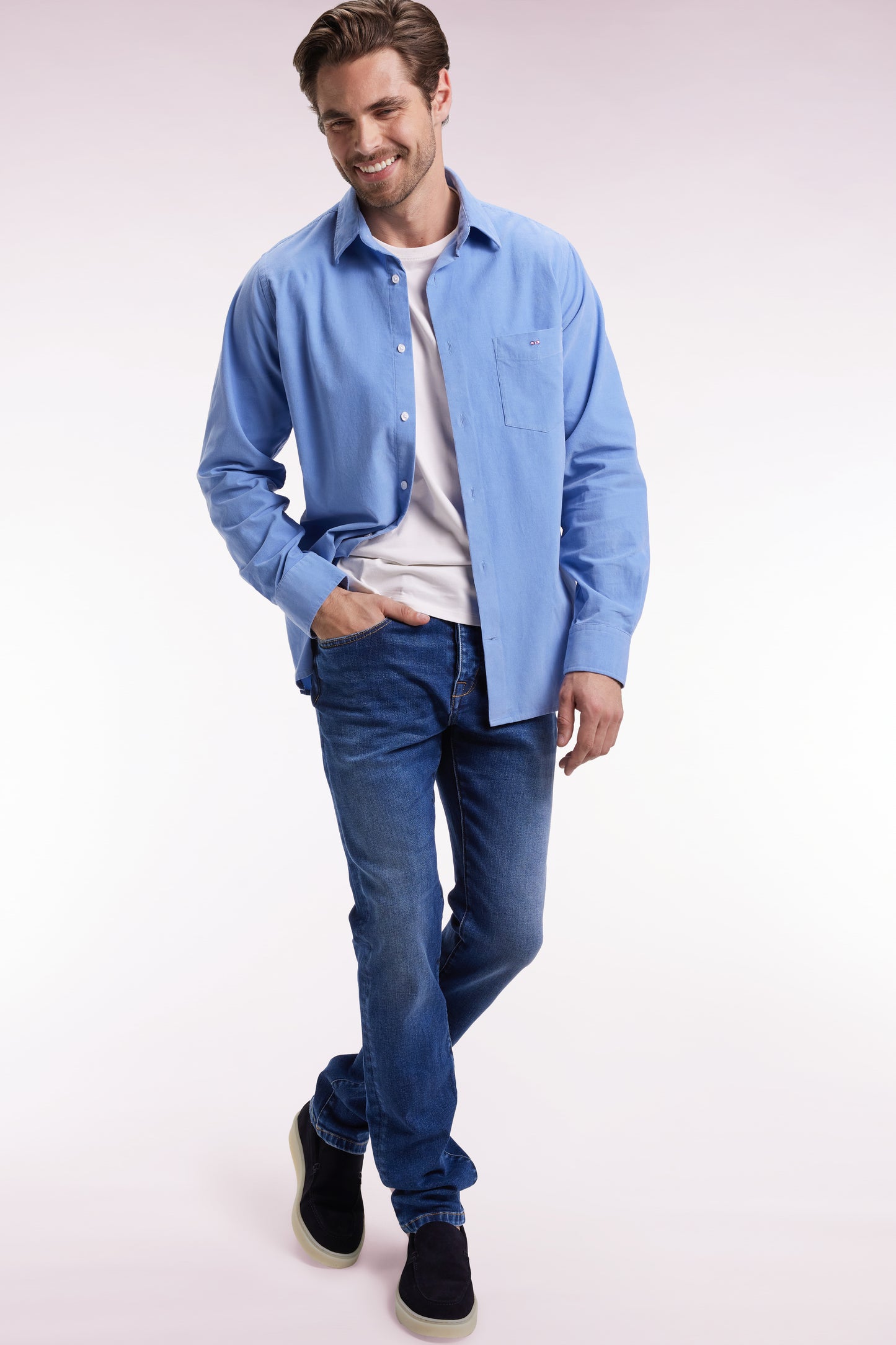 Jean 5 poches en denim stretch bleu coupe Slim
