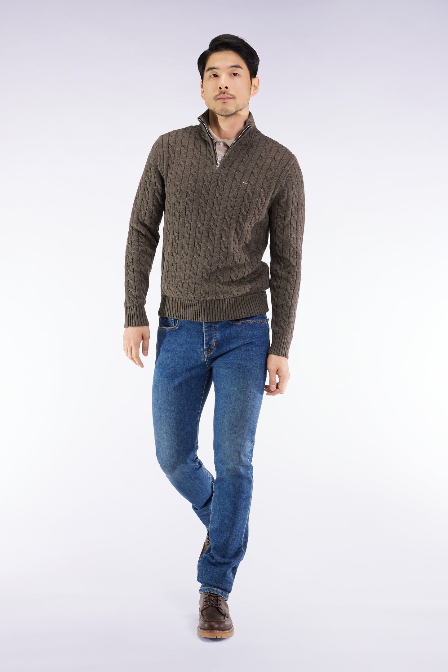 Jean 5 poches en denim stretch de coton Pima bleu coupe Slim