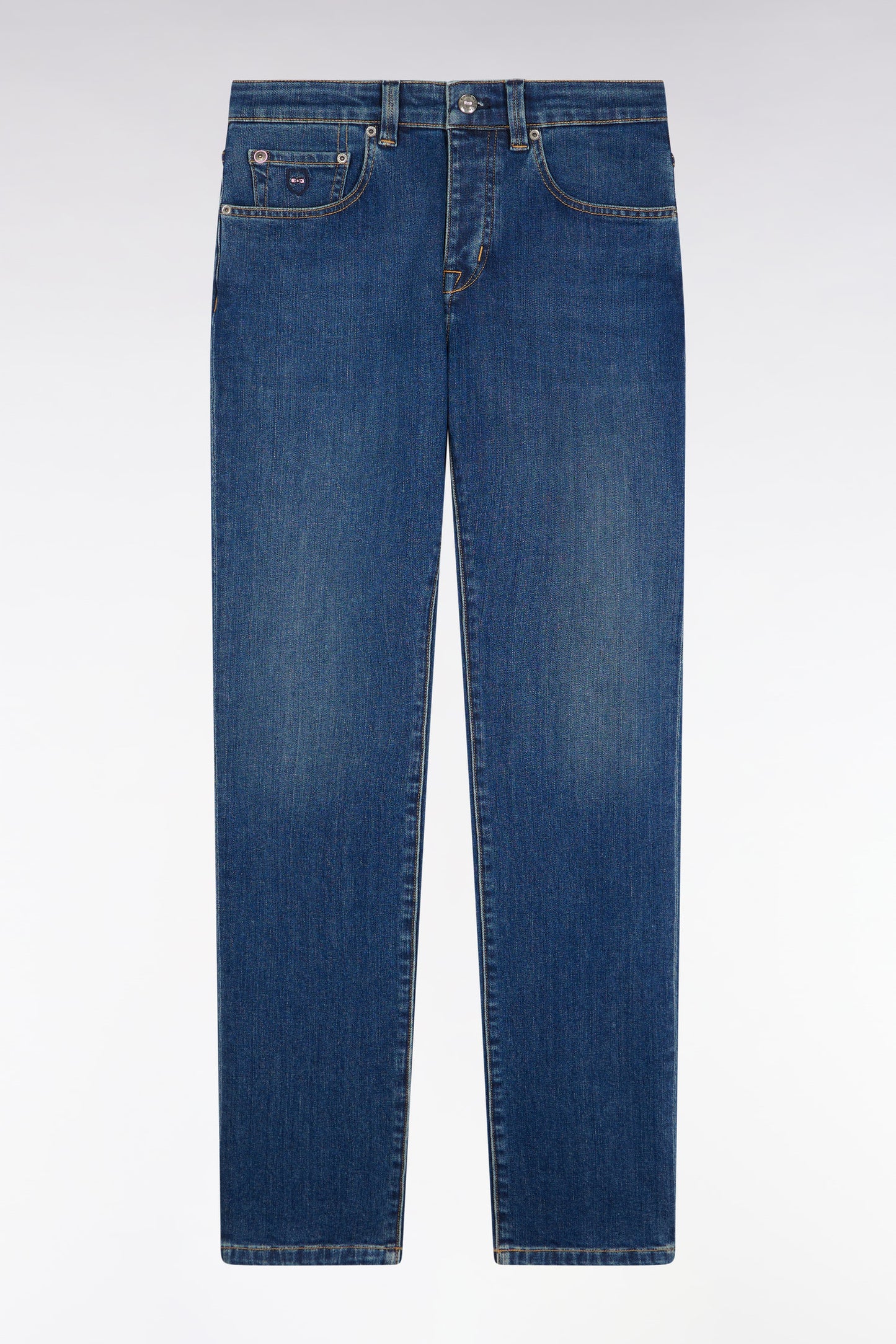 Jean 5 poches en denim stretch de coton Pima bleu coupe Slim