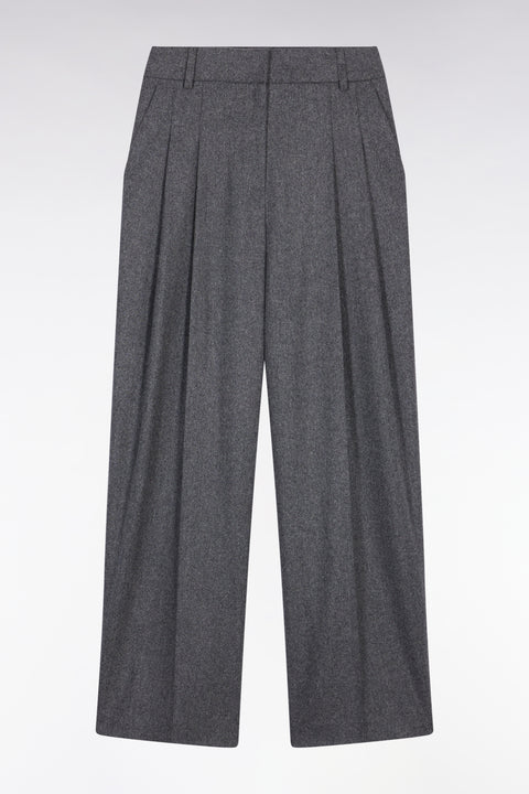 Grey wool flannel wide-leg suit pants - Image 2