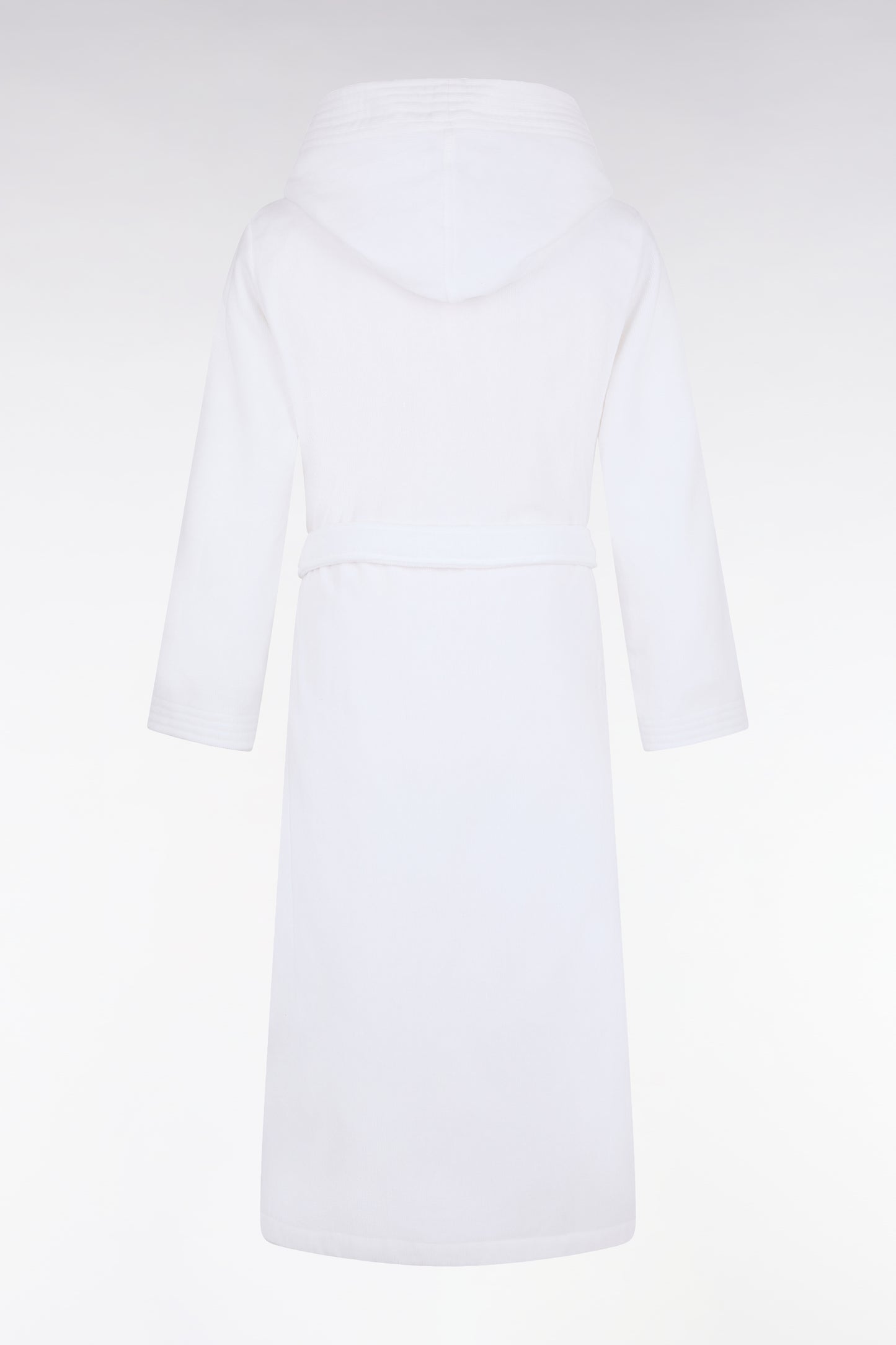 White cotton terry blend hooded bathrobe