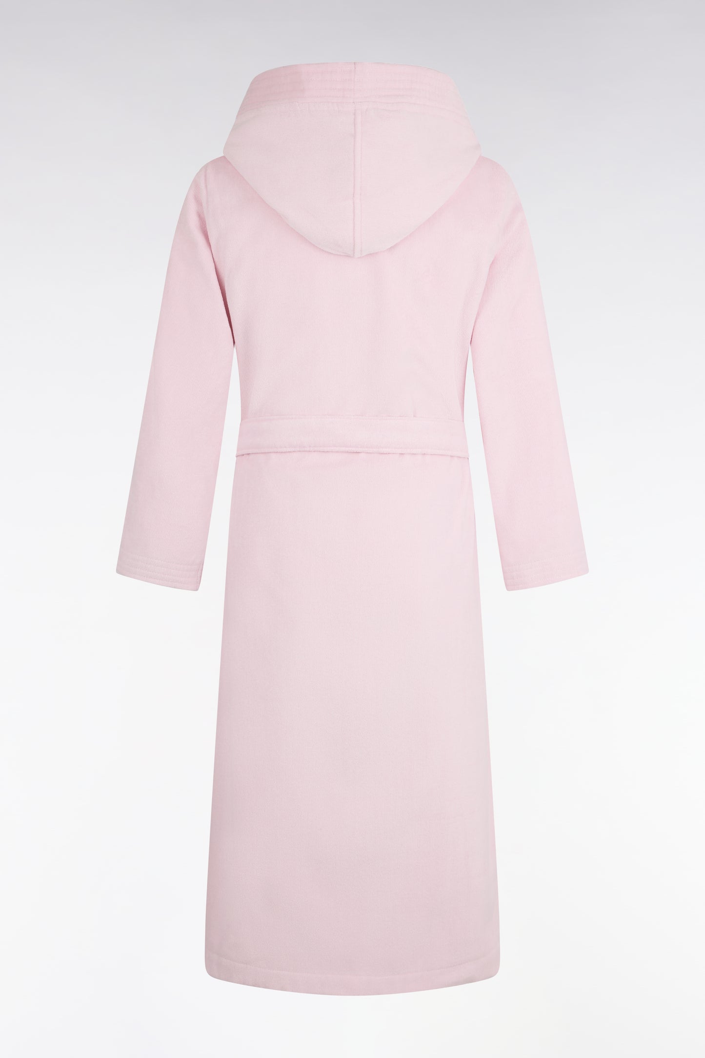 Hooded bathrobe in pink cotton terry blend