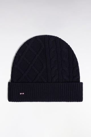 Twisted hat in navy wool and cotton