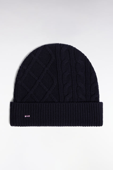 Bonnet à torsades en laine et coton marine - Image 1