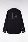 Black pinpoint cotton shirt with embroidered back, straight cut