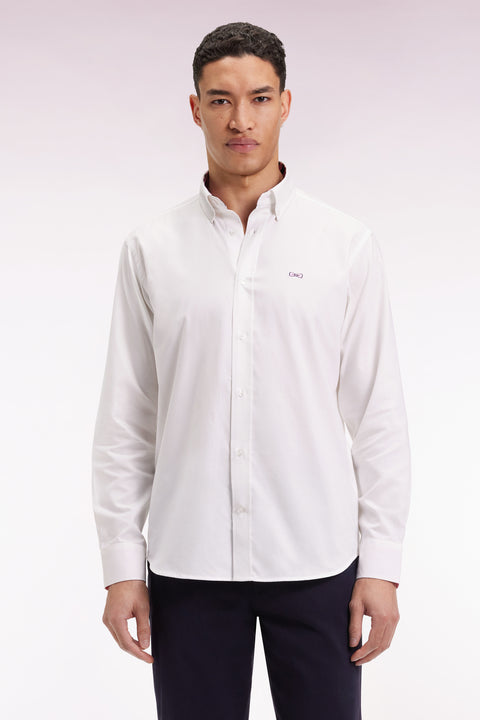 White cotton pinpoint shirt embroidery 10 back straight cut - Image 1