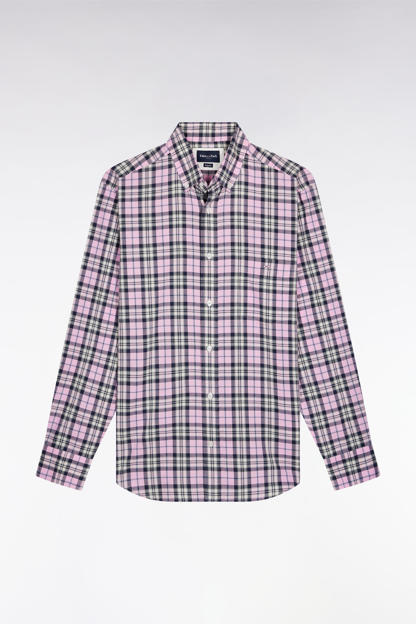 Beige cotton check shirt, straight cut