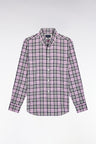 Beige cotton check shirt, straight cut